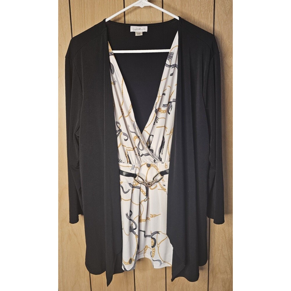Jaclyn Smith Collection Womens XXL Layered Look Tunic Top Black Chain Print Faux